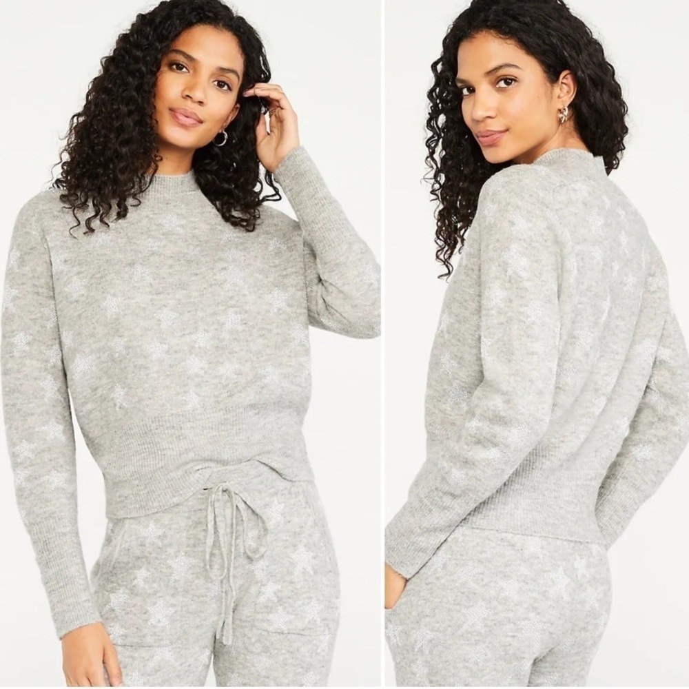 Ann Taylor Star Shimmer Jacquard Mock Neck Sweater Gray Women’s Size XXL